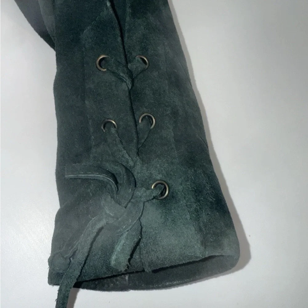 Vintage 90s Wilson Leather Womens fringe Suede Emerald Forest Green Jacket S - Picture 7 of 12